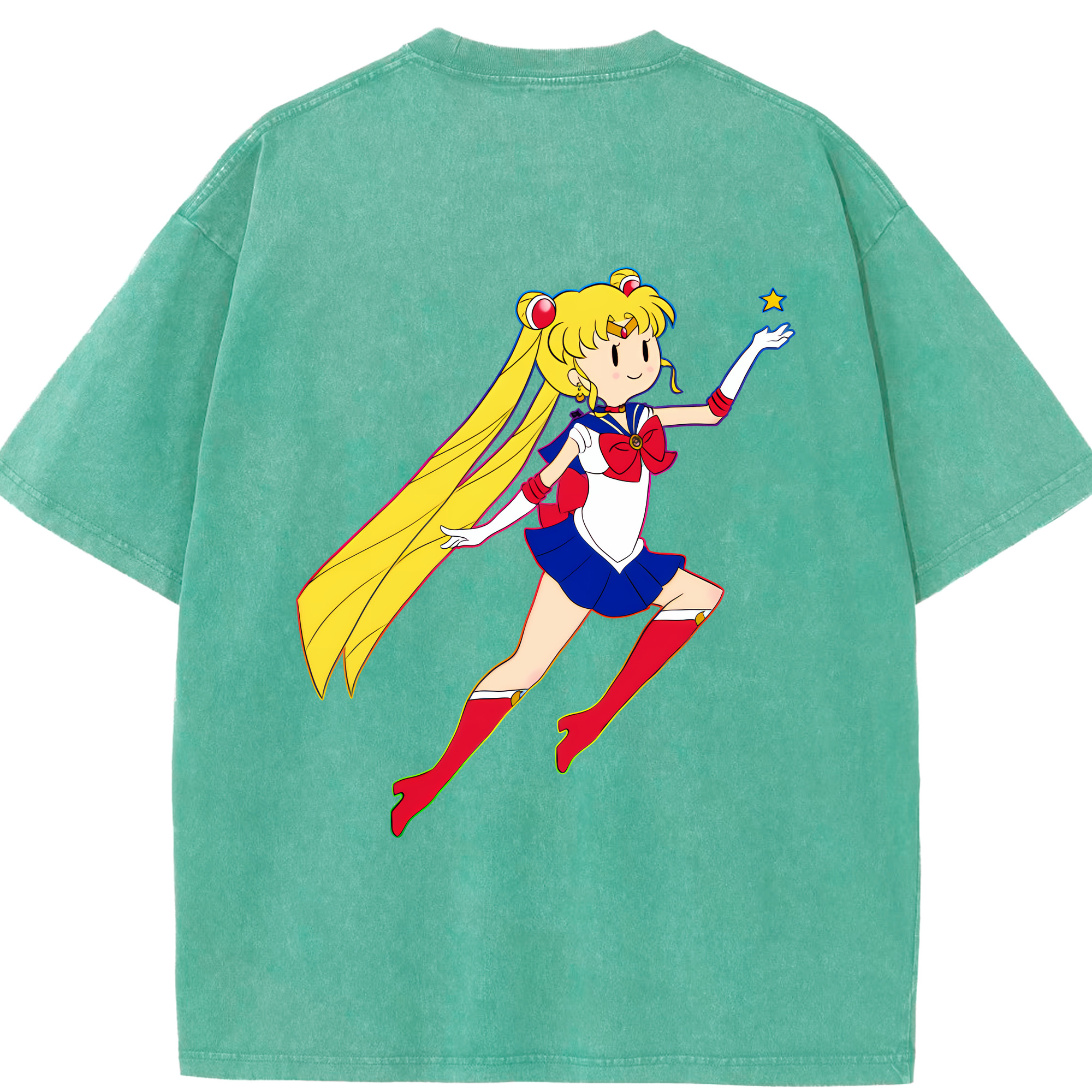 （画像用） 美少女戦士セーラームーン 月野 うさぎ つきの うさぎ Sailor Moon Tsukino Usagi 綿100% ヴィンテージ風 半袖Tシャツ（背面プリント）
